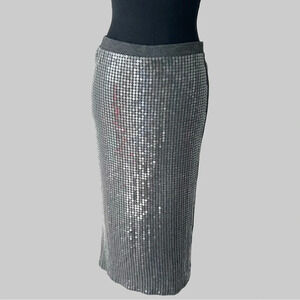 Press Sequin Knitted Straight Midi Skirt